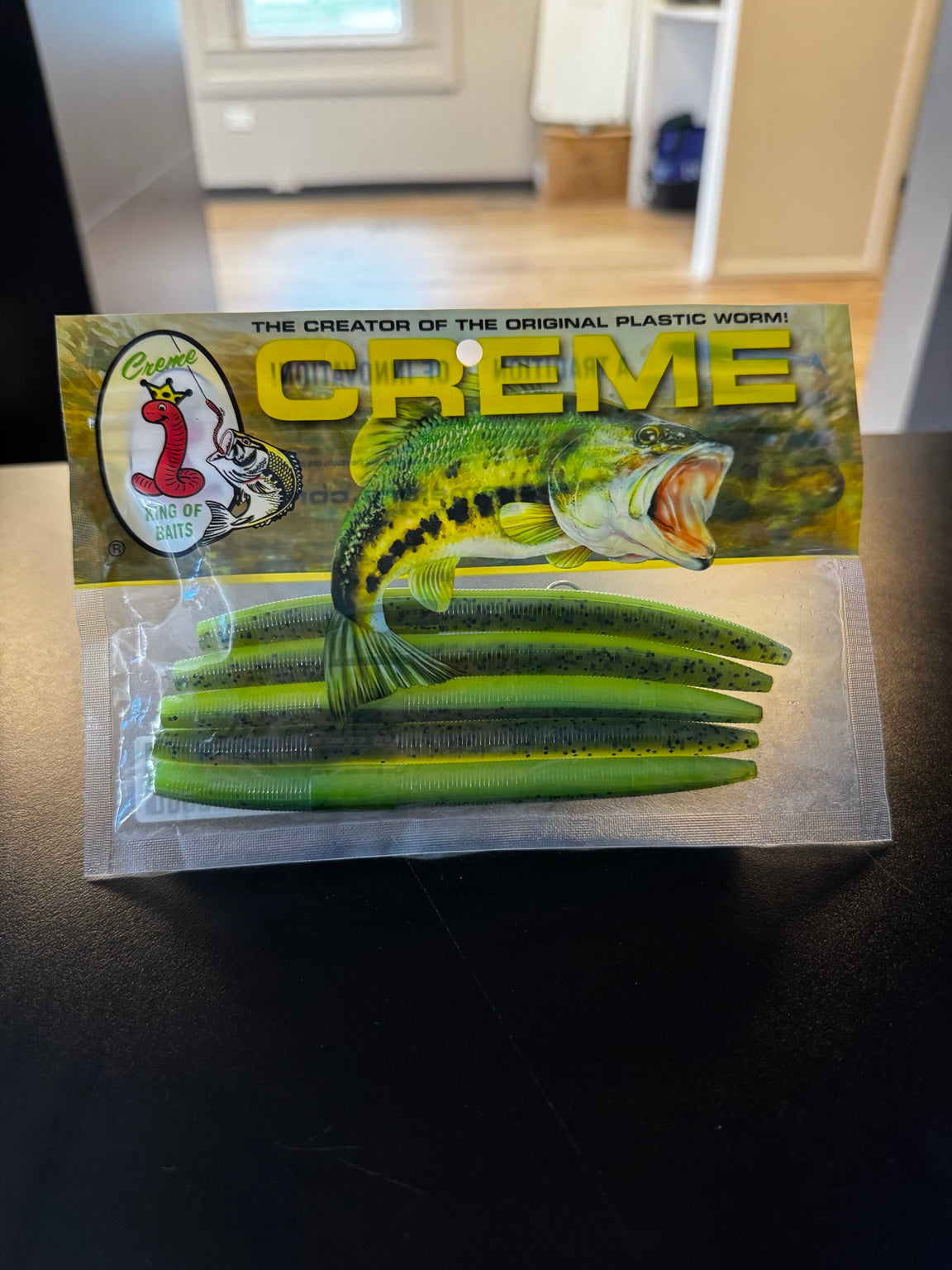 Creme 5 inch watermelon chartreuse stick worms five pack