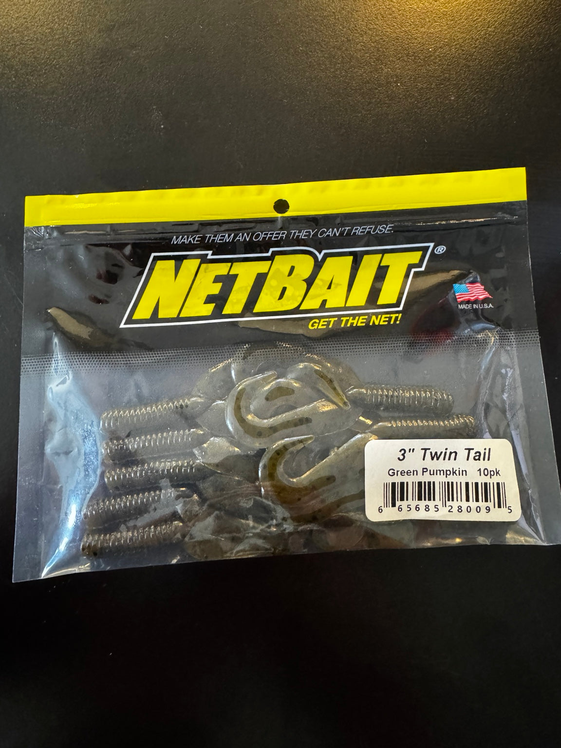 NetBait Twin Tail 3 inch Green Pumpkin 10 pack