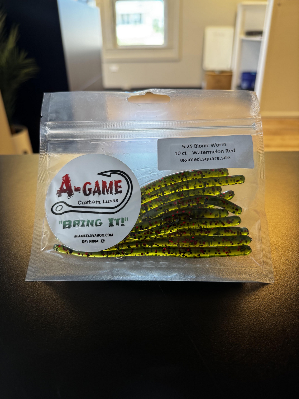A-Game Custom Lures 5.25-inch Bionic Worm in Watermelon Red, 10-count package