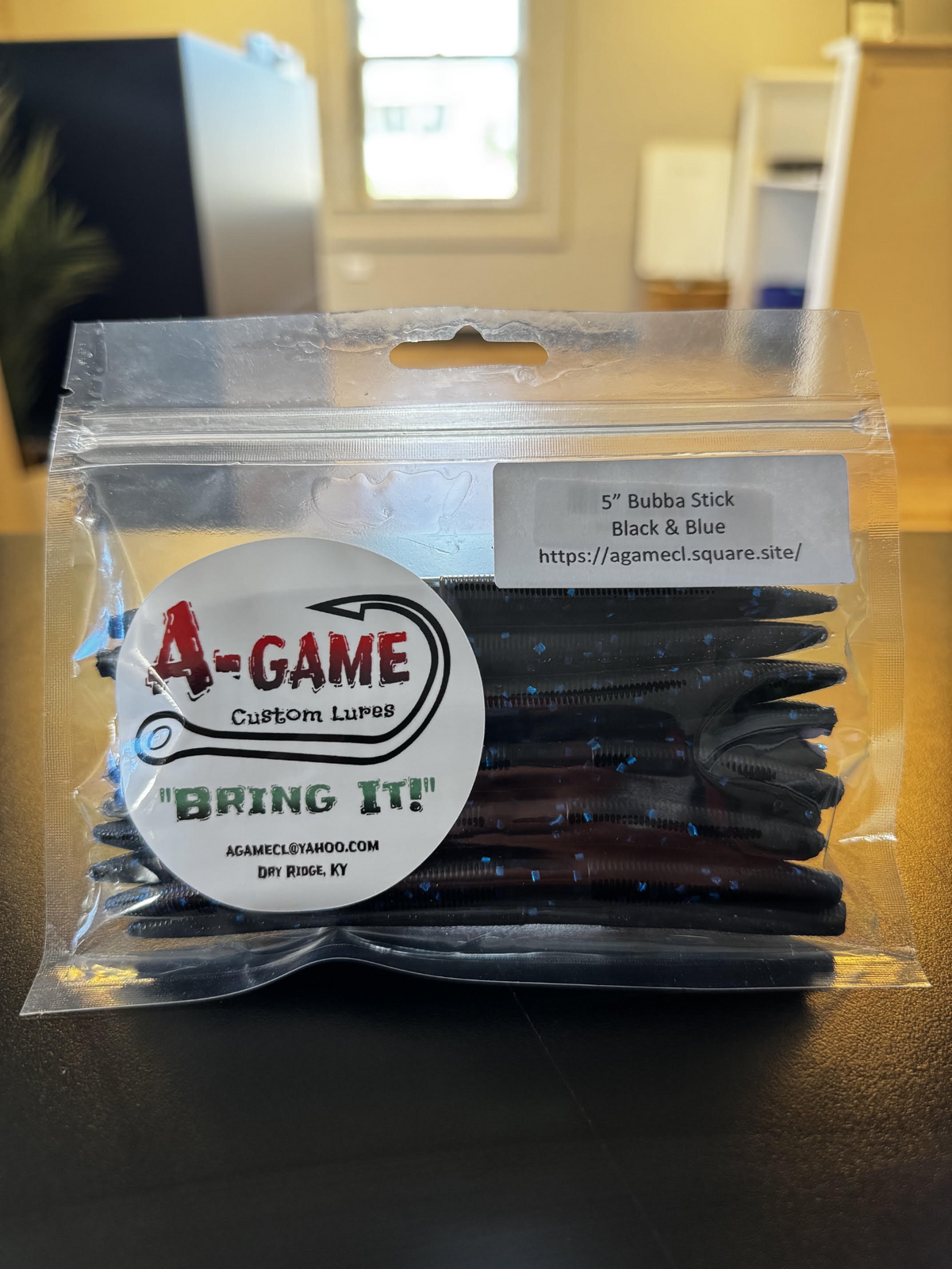 A-Game Custom Lures 5-inch Bubba Stick in Black and Blue, 10-count package