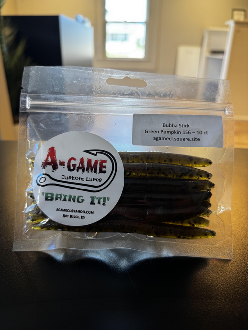 A-Game Custom Lures 5-inch Bubba Stick in Green Pumpkin, 10-count package