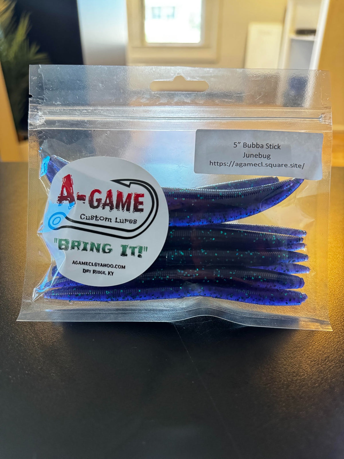 A-Game Custom Lures 5-inch Bubba Stick in Junebug, 10-count package