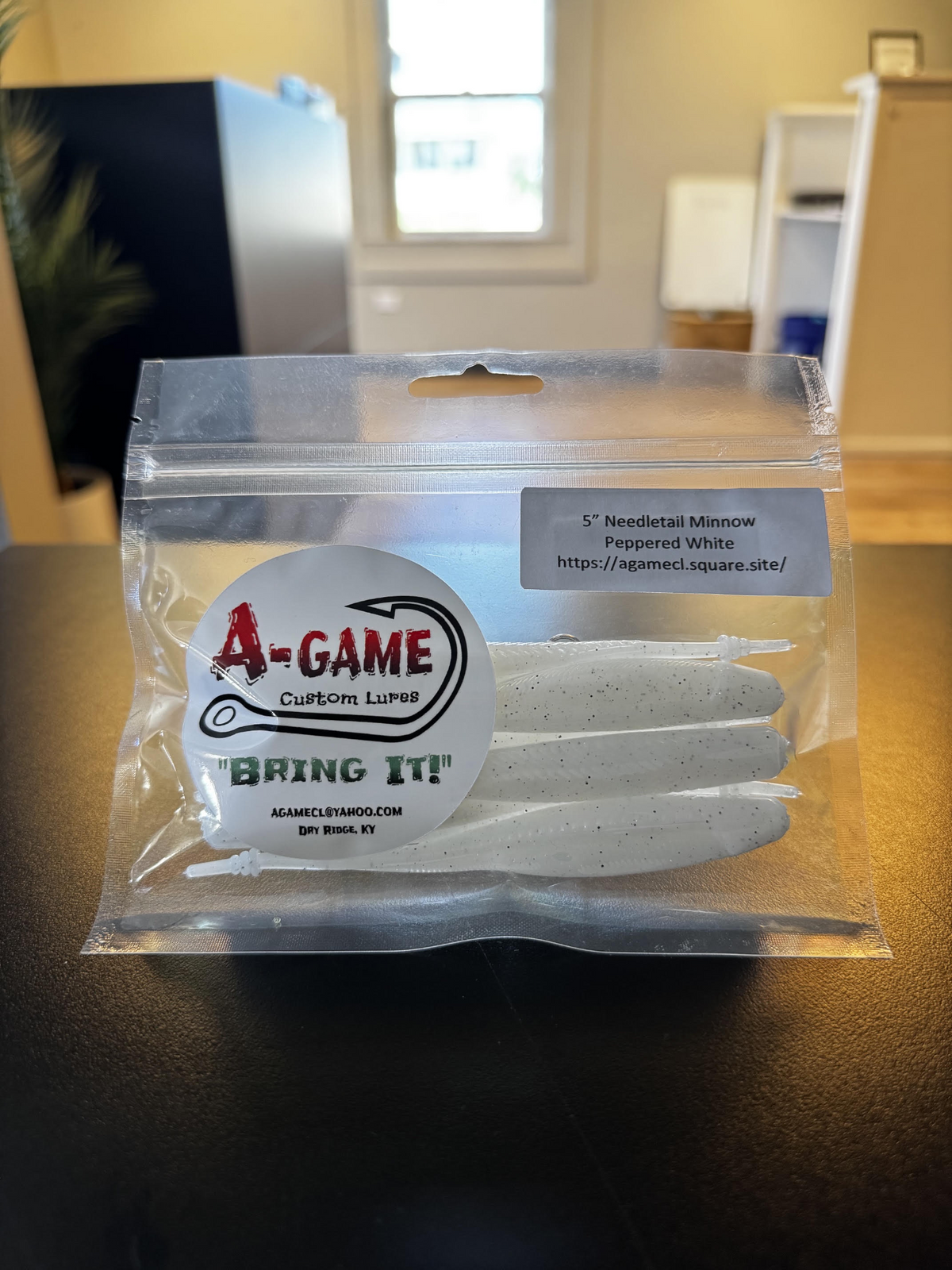 A-Game Custom Lures 5-inch Needletail Minnow in Peppered White, 6-count package