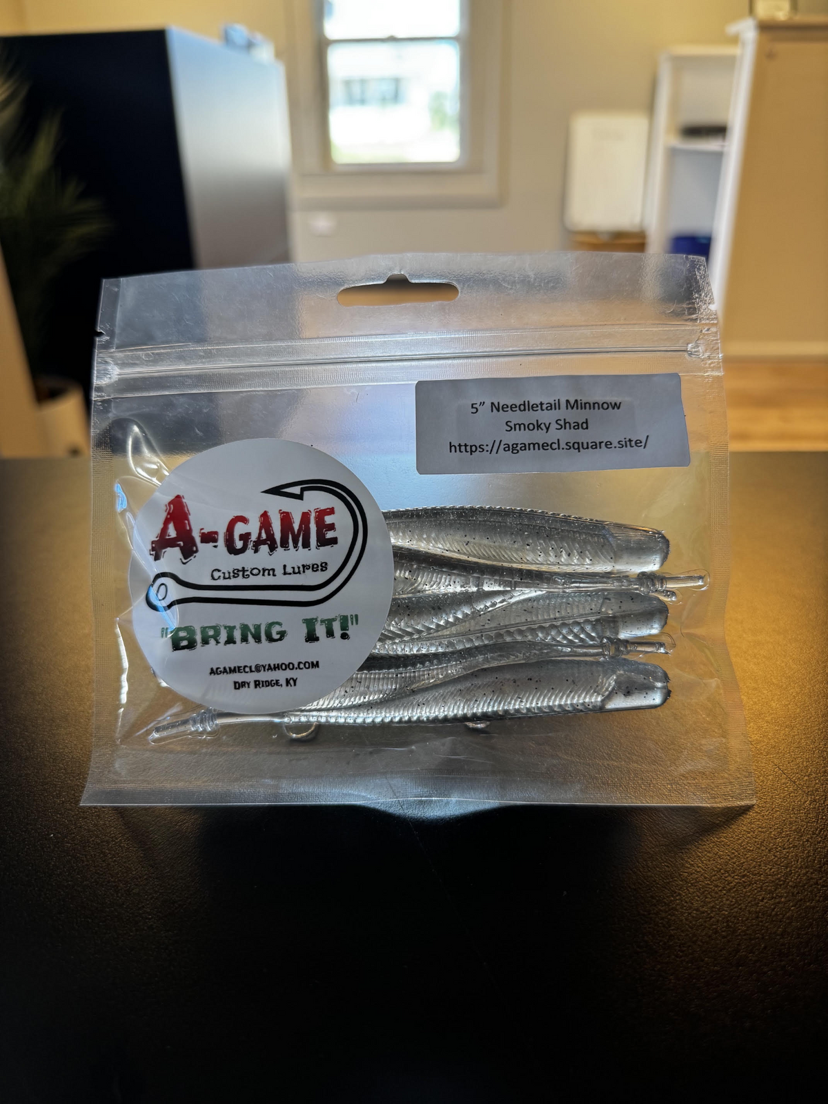 A-Game Custom Lures 5-inch Needletail Minnow in Smoky Shad, 6-count package