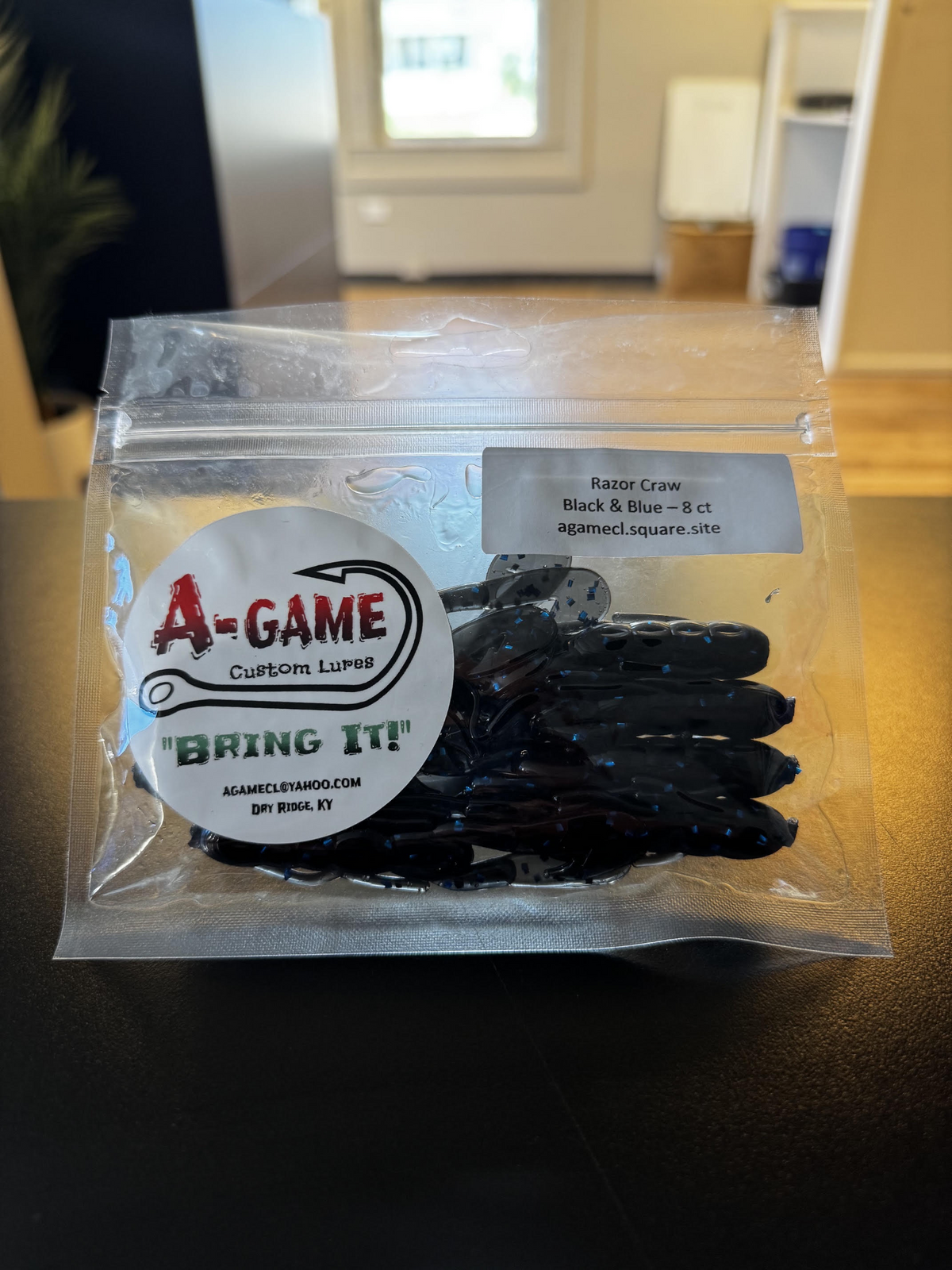A-Game Custom Lures 3.5-inch Razor Craw in Black and Blue, 8-count package