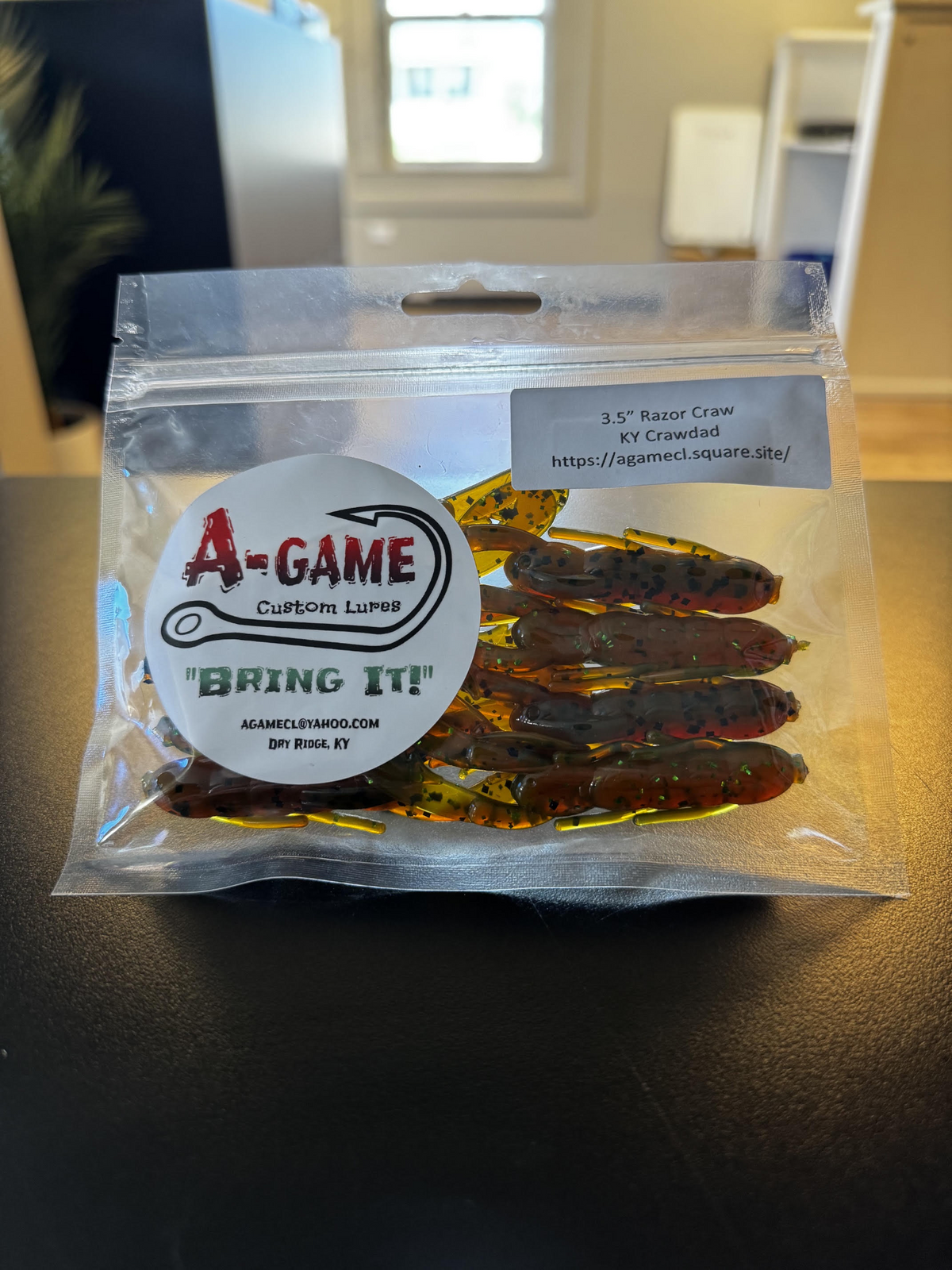 A-Game Custom Lures 3.5-inch Razor Craw in KY Crawdad, 8-count package