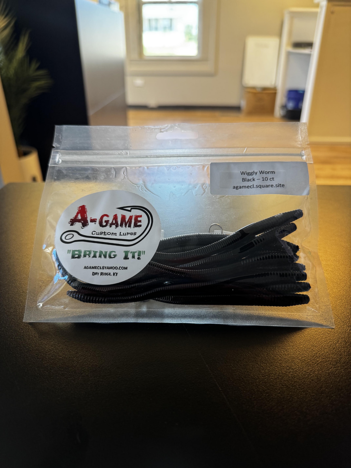 A-Game Custom Lures 6-inch Wiggly Worm in Black, 10-count package